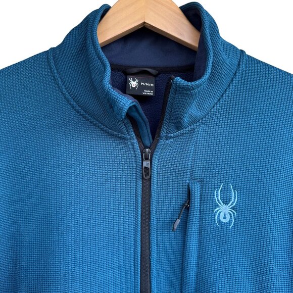 Spyder Mens Teal Blue Fleece Half-Zip Pullover Jacket M Warm Outerwear - Picture 7 of 14